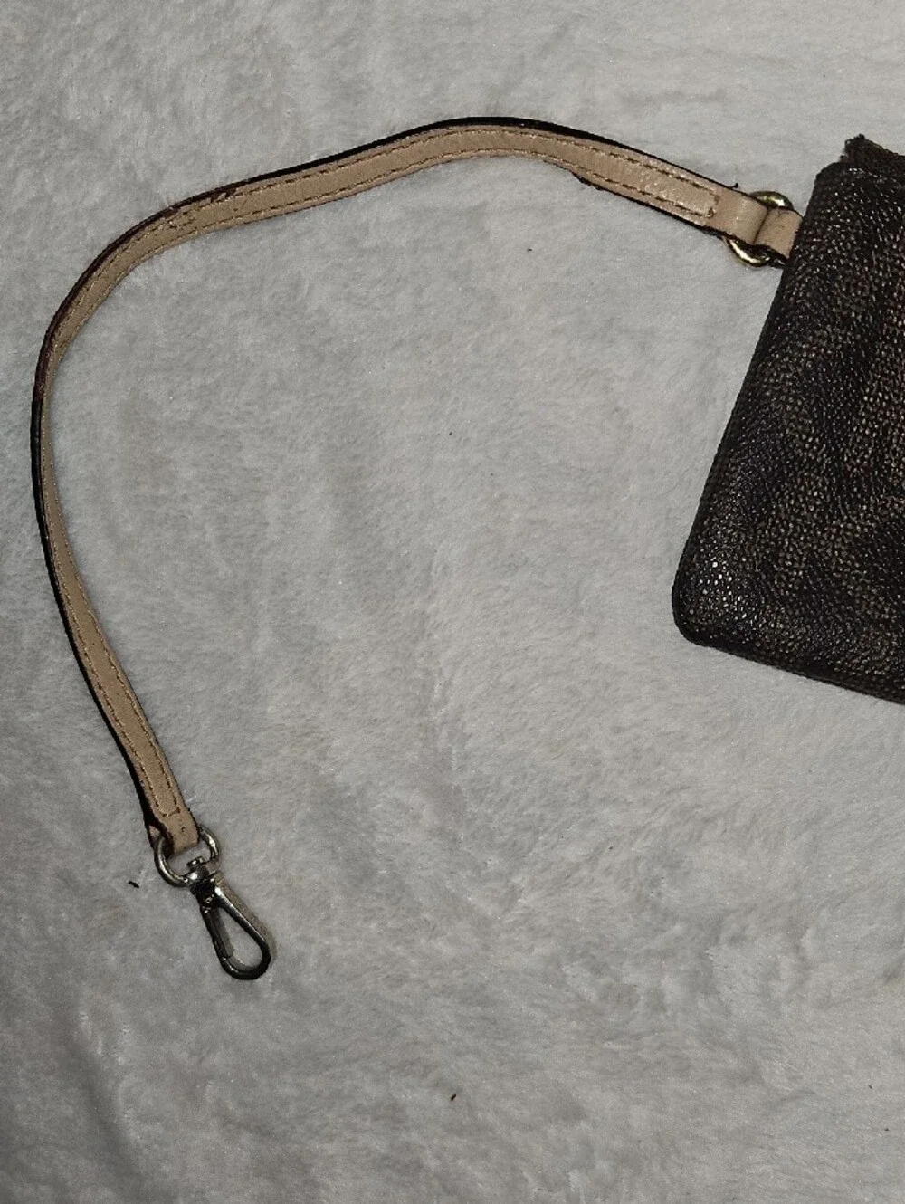 Michael Kors Dark Brown Signature Wristlet with Beige Strap